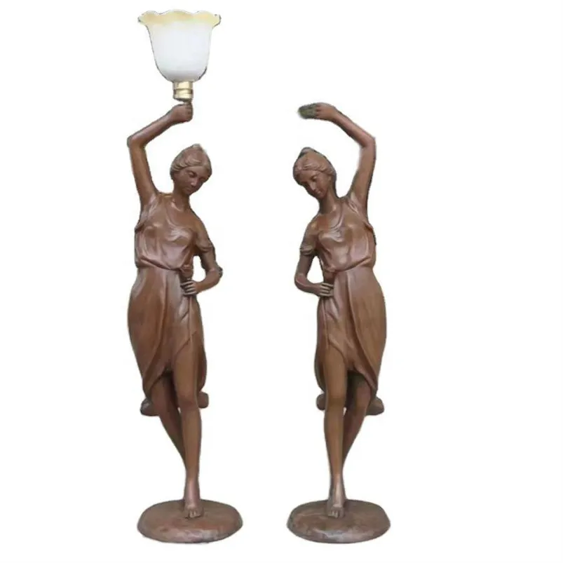 Stile europeo giardino colata bronzo Holding lampada signora per la decorazione della casa scultura