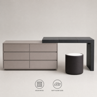 Ensemble coiffeuse deux pièces avec commode à 6 tiroirs, miroir dissimulé, gris clair, fermeture douce avec tiroirs pour chambre à coucher et décoration intérieure