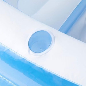สระว่ายน้ำเป่าลม PVC สีฟ้า ขนาด 90*86*31 นิ้ว สระสำหรับครอบครัว พร้อมที่วางแก้ว ความจุ 156 แกลลอน - Product Image 4