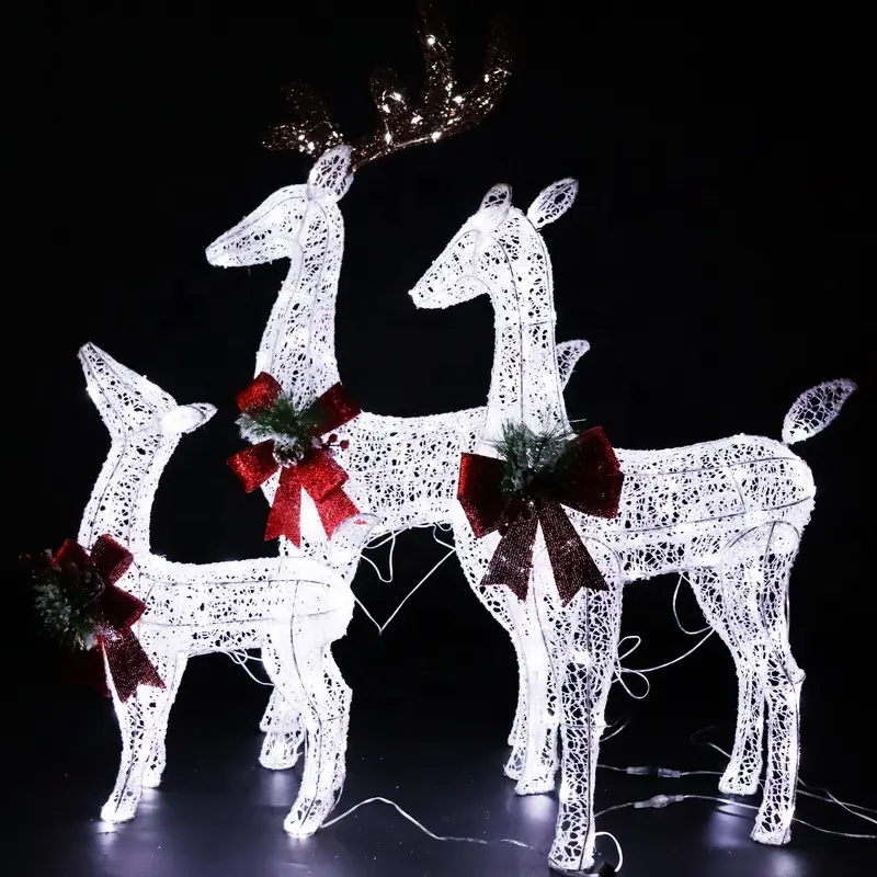 3D Large 3-Piece LED Lighted Holiday Frame Deer Family motiv licht weihnachten dekorative hirsch glocke licht controller outdoor