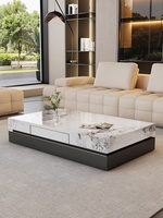 Table basse rectangulaire en marbre et bois, design minimaliste haut de gamme, style luxe léger, BTCT010, pour salon ou bureau