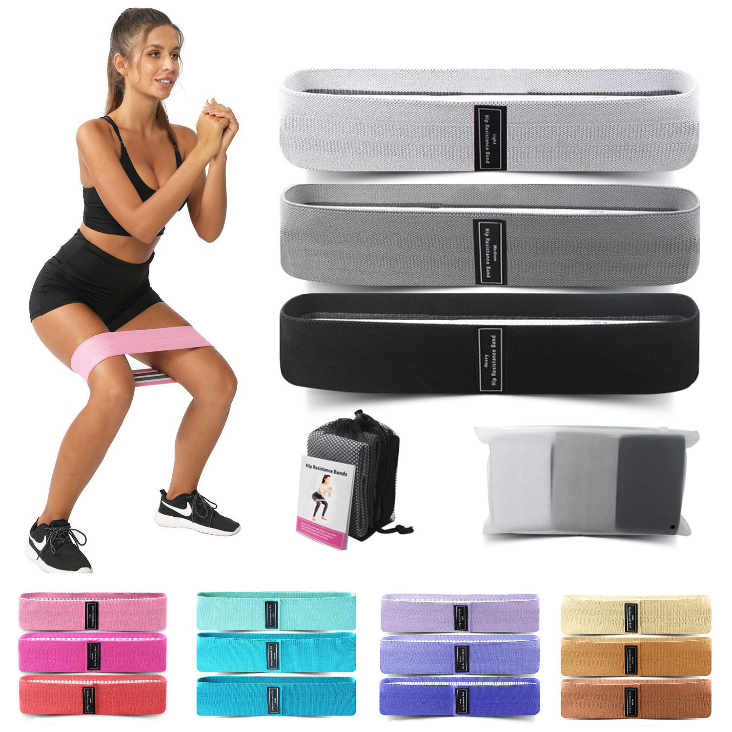 Tali karet olahraga bokong warna coklat, pita latihan kaki pinggul tahan  karet untuk kaki dan bokong