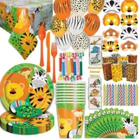 Forest Animal Disposable Tableware Set Jungle Theme Party Safari Zoo Banner Decoration Kids Favors Birthday Supplies