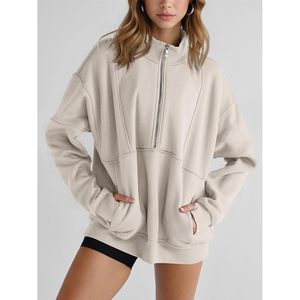 <b>Women's</b> <b>Half</b> <b>Zip</b> <b>Sweatshirt</b> Fleece Stand Collar Long Sleeve Oversized Pullover With Pockets - Product Image 3