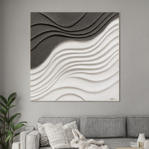 Màu đen và trắng kết cấu 3D tường nghệ thuật trang trí phòng khách vẽ tay dao thạch cao tối giản bức tranh trừu tượng - Product Image 2