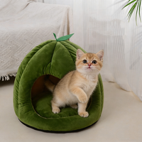 Maison pour chat et chien de luxe moderne en velours, solide, chaude, semi-fermée, avec housse amovible et lavable, cadeau de Noël