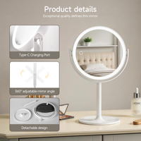 Miroir cosmétique double face rechargeable avec trois couleurs de lumière et fonction grossissante