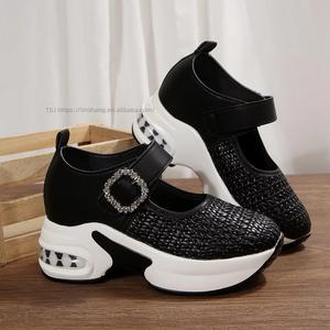 Nouvelles Chaussures Décontractées à Talon Compensé Grande Taille pour Femme, Style Automne, Tissées, à Semelle Épaisse, Plateforme et Strass, Pointure 43 - Product Image 6
