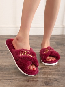 Kadınlar bayanlar düğün parti gelin beyaz pembe faux kürk peluş çapraz kapalı terlik - Product Image 6