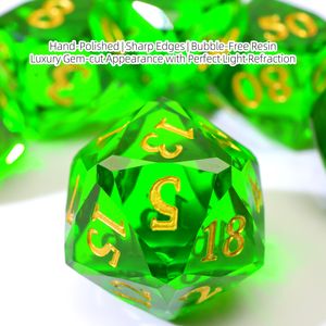 Dés en résine verte DND, dés prismatiques verts à facettes diamantées 7 pièces, dés polyédriques en résine tranchants en gros - Product Image 2