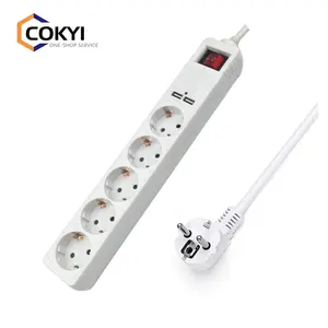 5-way Power Strip with 2 USB Charging Sockets and Flat Plug, with Switch (connector Strip Bticino OEM Extension Socket 5V, 2.1A