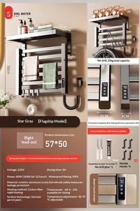 Sèche-serviettes électrique mural intelligent en aluminium noir, chauffe-serviettes rond à <span class=keywords><strong>tube</strong></span> chauffant pour salle de bain - Product Image 4