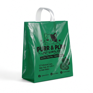Bolsa de compras de plástico personalizada con impresión de marca, temática de mascotas, de colores, con logo personalizado, mate, para supermercado. - Product Image 1