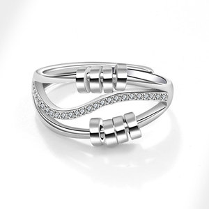 Anillo Giratorio Antiestrés con Cuentas, Ajustable, con Zirconia Engastada, Bañado en Oro Blanco sobre Cobre, Joyería de Alivio del Estrés, de Moda, Certificado - Product Image 3