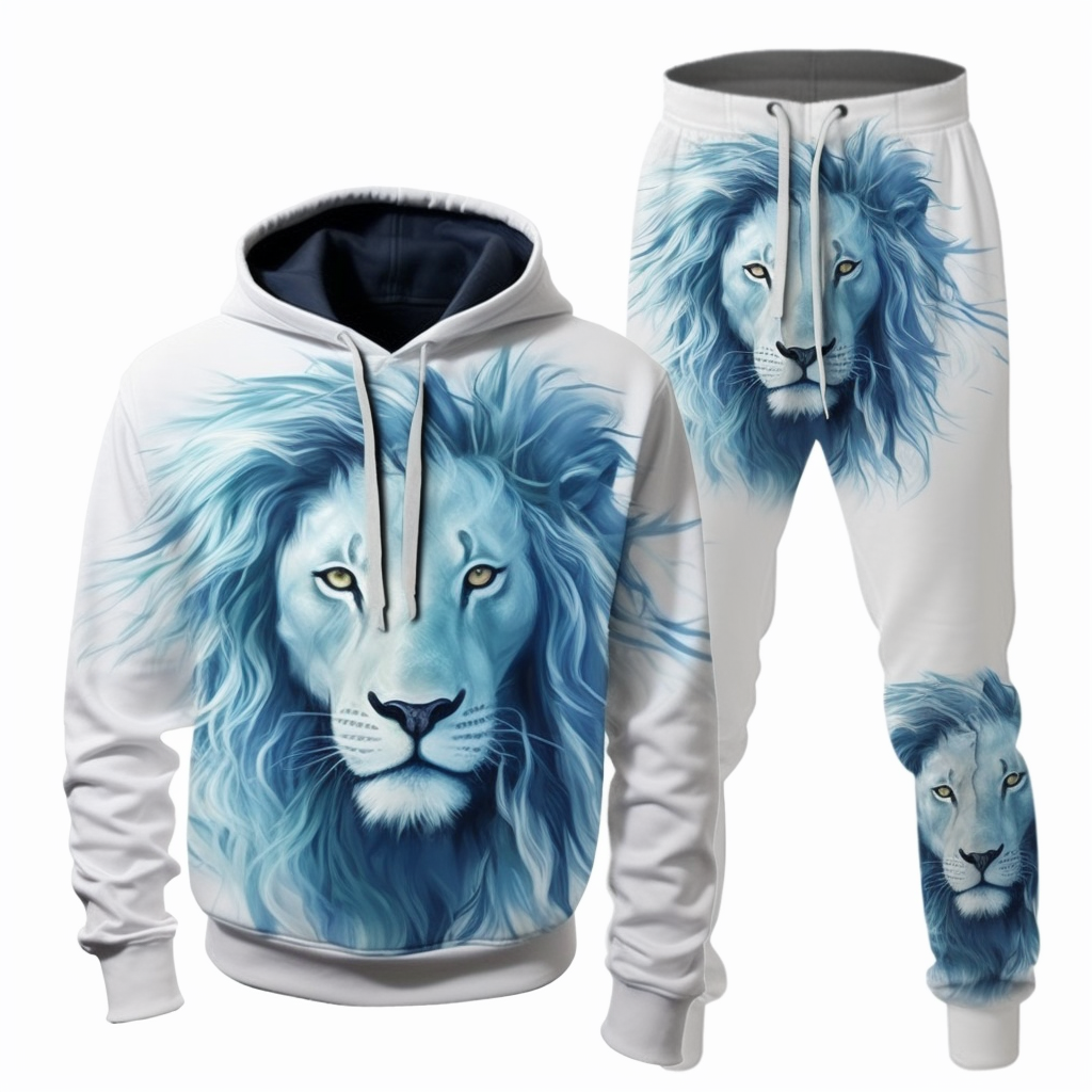QEDCVS Lion 3D bedrukte hoodie set herfst winter heren lange