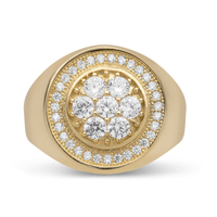 14K Vergoldeter Runder Blumen-Cluster CZ Siegelring Vergoldeter Pavé-Set Breiter Statement-Ring Urbaner Hip-Hop-Stil Schmuck