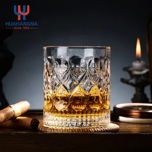 Huahangna Op Maat Graveren Ouderwetse Ronde Zware Kristallen Glazen Cocktail Whiskyglazen Voor Whiskybarfeest