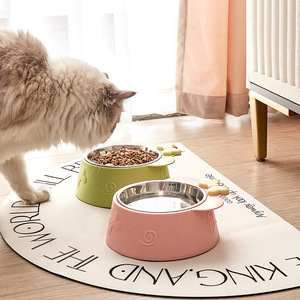 Bol pour chat en acier inoxydable, antidérapant, anti-renversement, de forme arrondie, pour l'alimentation et l'abreuvement des chats, avec base en plastique amovible - Product Image 1