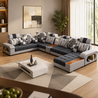 Canapé d'angle modulaire multiplace moderne haut de gamme, ensemble de canapés sectionnels en tissu et bois, mobilier personnalisable pour salon de villa