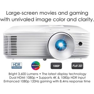 Optoma HD28HDR 1080p Home Theater <b>Projector</b> 4K Input HDR Compatible Gaming Movies 120Hz Refresh Rate - Product Image 2