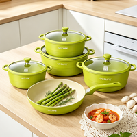 Ensemble de 9 casseroles et poêles en aluminium antiadhésif effet granit noir, poignées résistantes à la chaleur, compatibles induction