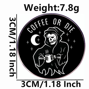 Spille da Bavero in Smalto Halloween 'Coffee or Die' con Motivo della <span class=keywords><strong>Morte</strong></span>, Distintivi <span class=keywords><strong>e</strong></span> Spille con Scritta 'Death' - Product Image 5