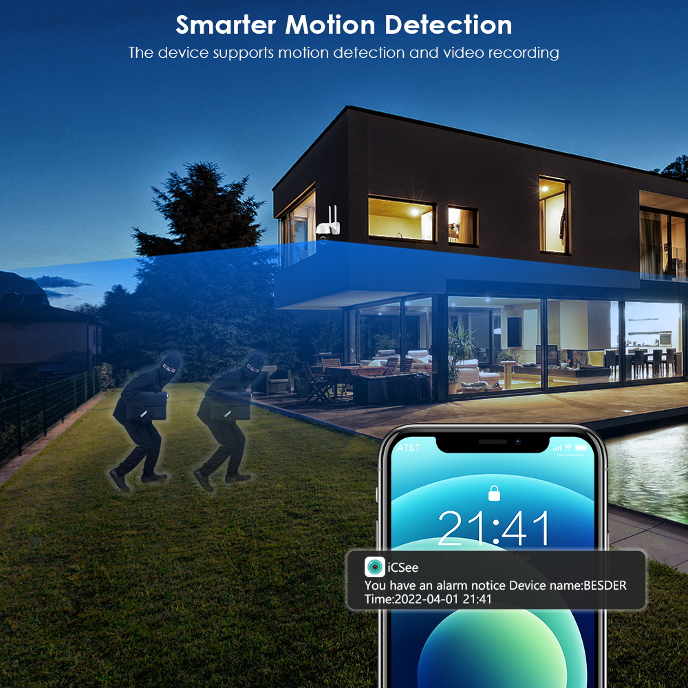 BESDER 4MP+4MP Dual Lens Wireless PTZ Camera Smart Home Colorful Night Vision Waterproof 8X CCTV Camera