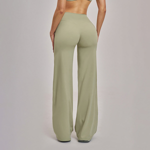 CIYING工場製 レディース ワークアウト ストレート ワイドレッグ ヨガパンツ カスタムロゴ ブラッシュド加工 ソフト カジュアル ハイウエスト ヨガレギンス - Product Image 3