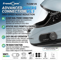Casque T-COM V6 avec interphone pour moto, élimine efficacement le bruit du vent à grande vitesse via CVC