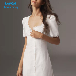 Volantes largos personalizados para las mujeres Ropa de diseñador Señoras elegantes Slim Fit V Cuello Vestidos casuales con volantes - Product Image 3