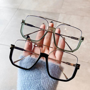 Lunettes anti-lumière bleue Qianai, monture rectangulaire large, monture intégrale, unisexe, verres plats, style streetwear, lunettes décoratives - Product Image 4