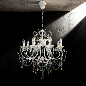 נברשות קריסטל תלייה נרות תליון תאורה אירופאית ועיצוב מעגלי לבן צבוע, קריסטל אקרילי 8 זרועות - Product Image 3