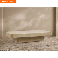 Table basse d'extérieur en faux travertin, résistante aux rayures et aux taches, table de patio en béton scellé