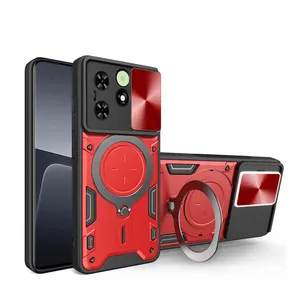 Slide Camera Lens Cover For Tecno Spark Go 2024 2023 20C 20 Pro Magnetic Rotatable Ring Metal Kickstand Shockproof Phone Case