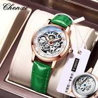 Montre automatique de luxe pour femme, en cuir véritable, étanche, squelette, mécanique, lumineuse, de haute qualité et très populaire