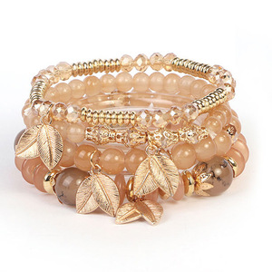 Cross-border Best-selling Bohemian Unisex Gift Leaf Ethnic-style Pendants Elastic Cord Beaded Design Multi-layer Style <b>Bracelet</b> - Product Image 3