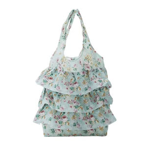 Bolsa de compras de tela con volantes para mujer, bolso de hombro ligero a cuadros con encaje para la playa de verano - Product Image 2