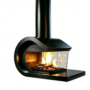 Cheminée suspendue au design exquis, cadre incurvé en C, foyer fermé à 3 côtés en verre, poêle à <span class=keywords><strong>bois</strong></span> sans fumée - Product Image 1