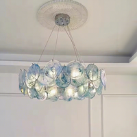 Nouveauté, best-seller, lustre ovale en verre de style français, hauteur réglable, vintage, bleu Murano, pour chambre à coucher, salle à manger, salon