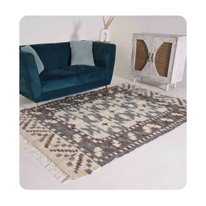 Tapis en Laine Marocain Fait Main Grand Vintage Blanc Dhurrie Jute Multicolore avec Franges Droites Style Moderne Direct De l'Inde - Product Image 1
