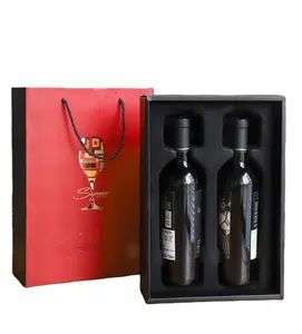 Kişiselleştirilmiş özel kolu şarap kutusu 2 şişe kırmızı şarap şişeleri cam kağıt hediye kutusu içecek içecek ambalaj kutuları