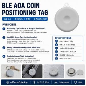 Étiquette de suivi BLE 5.3 AOA de 30 mm IP66 CR2032 avec accéléromètre RGB pour 3 à 14 mois, idéale pour le suivi des actifs dans les parkings, musées, bureaux - Product Image 2