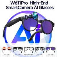 Lunettes Intelligentes W611Pro avec Caméra 800W Pixels, Contrôle Tactile, Monture Robuste TR pour Appels et Musique, Double Micro Anti-Bruit