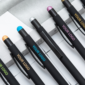 Bolígrafo Stylus de aluminio negro promocional con pantallas táctiles de goma suave Logotipo personalizado barato para bolígrafo de teléfono móvil - Product Image 2