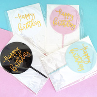 Weiß Schwarz Rosa Blau Vergoldeter Runder Happy Birthday Acryl Cake Topper 16,6x10cm Party Dekoration Zubehör Expressversand