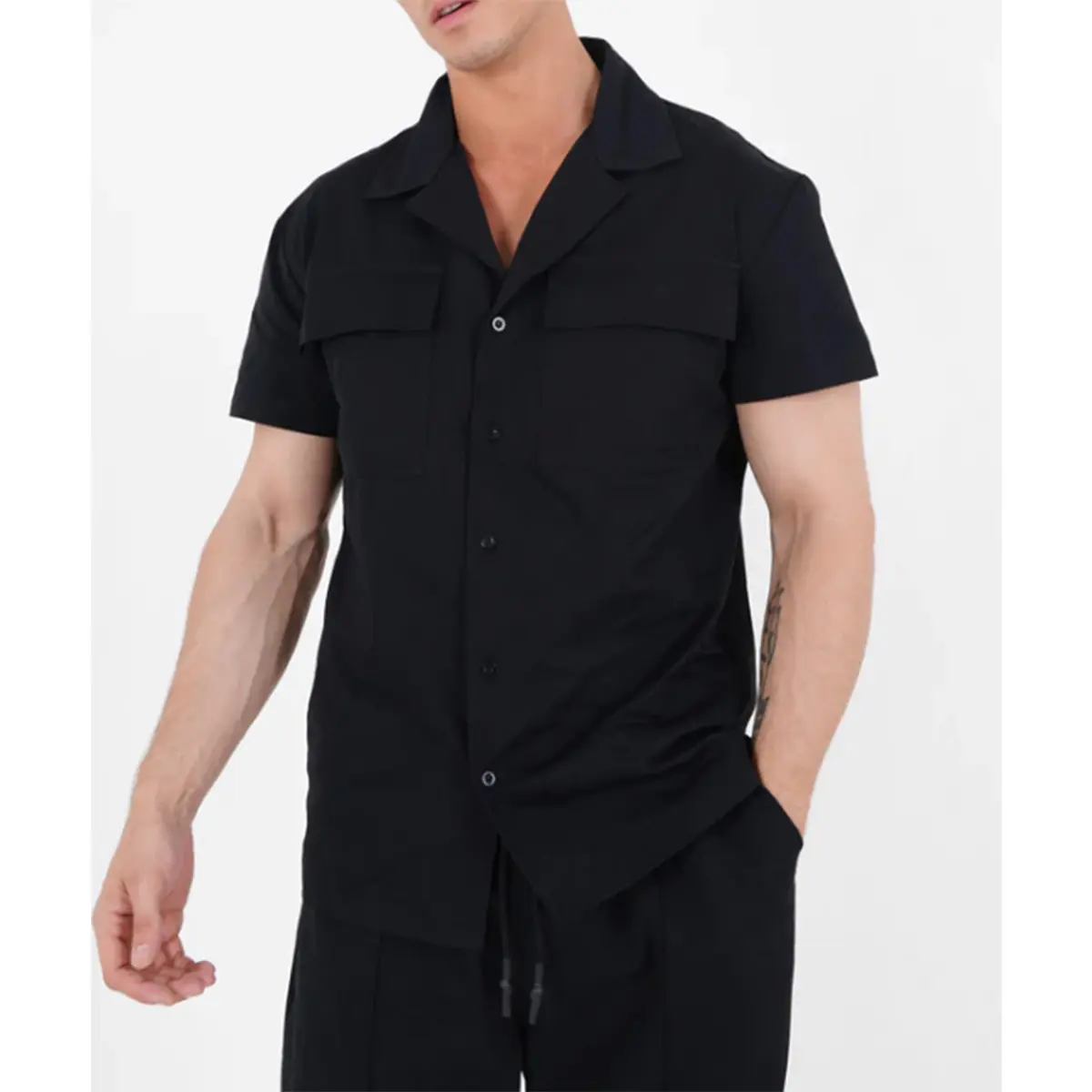 Camisa de manga corta para hombre, ropa informal de fábrica, lisa, moderna, estilo militar