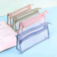 Bestella Multicolore Transparent Zipper Mesh Trousse à crayons Mignon Multifonctionnel Sac de rangement en plastique Cadeau parfait pour les enfants