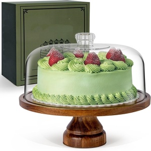 Support à gâteau avec couvercle en dôme, plateau à gâteau en bois d'acacia avec couvercle, présentoir à gâteau en bois avec dôme en acrylique - <span class=keywords><strong>sur</strong></span> pieds - Product Image 4