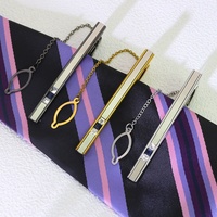 Pince à cravate de luxe en acier inoxydable avec chaîne de sécurité et incrustation de cristaux, élégante pour hommes d'affaires, bijoux de mariage