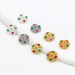 ตัวเว้นช่องลายดอกไม้ทอง 18K/14K และเงิน ประดับเพชรซิร์คอนแบบไมโครเซ็ต สำหรับงาน DIY เครื่องประดับ ลูกปัดลายกลีบดอกแบบโปร่ง ลูกปัดร้อยเชือก - Product Image 1
